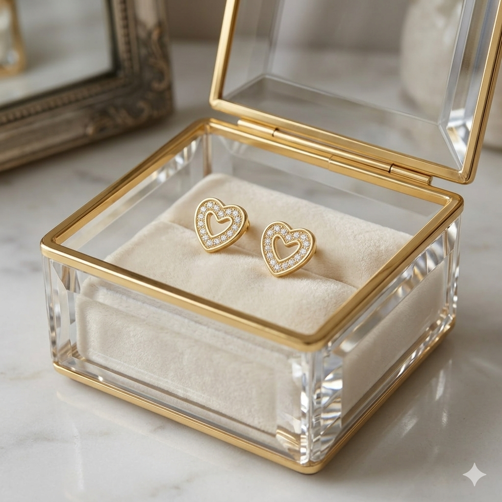 Pendientes Corazón  brillo Oro