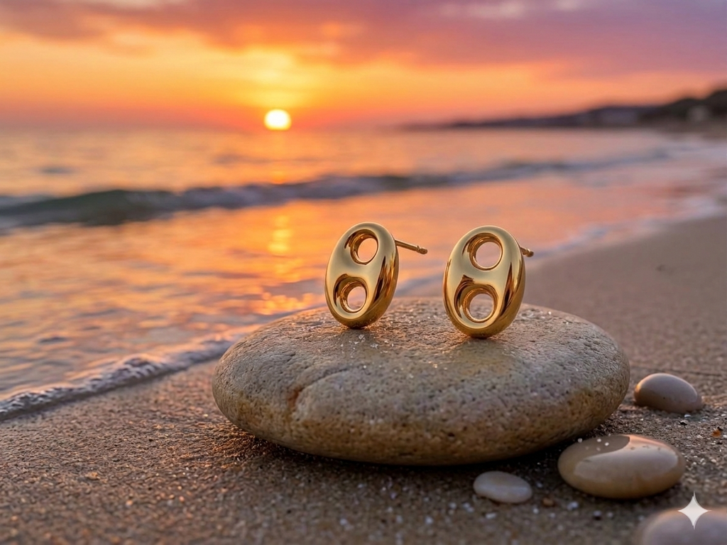 Pendientes de Oro Italiano Eslabón de ancla