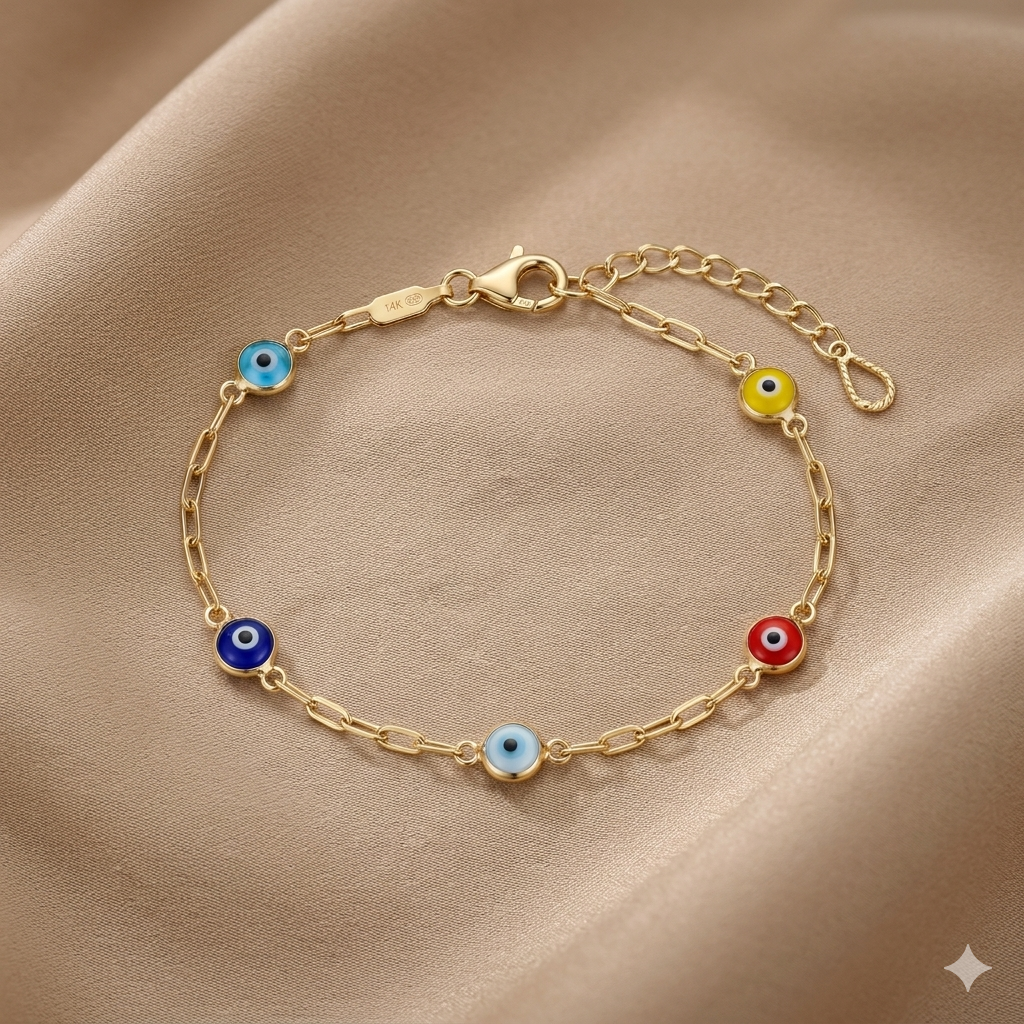Pulsera de Oro ojo turco colorido