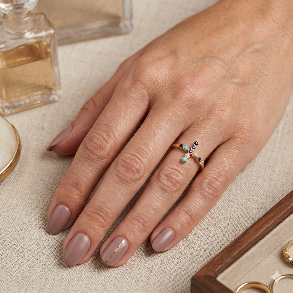 Anillo de Oro cruz de Colores