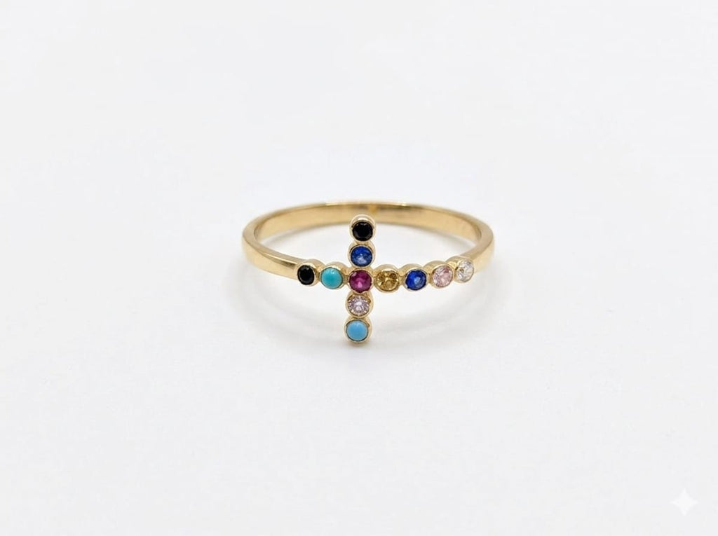 Anillo de Oro cruz de Colores