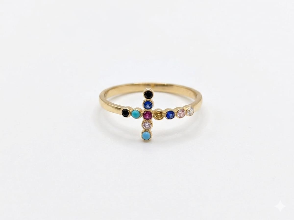 Anillo de Oro cruz de Colores